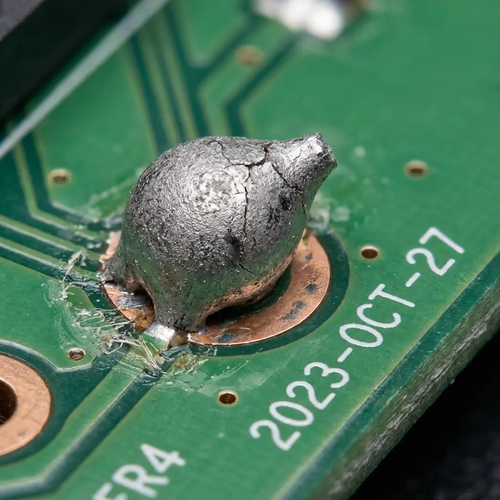 A bad, dry solder joint that is dull and grainy