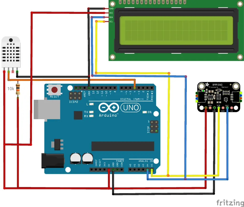 Arduino Weather Station Circuit Diagram (Fritzing)