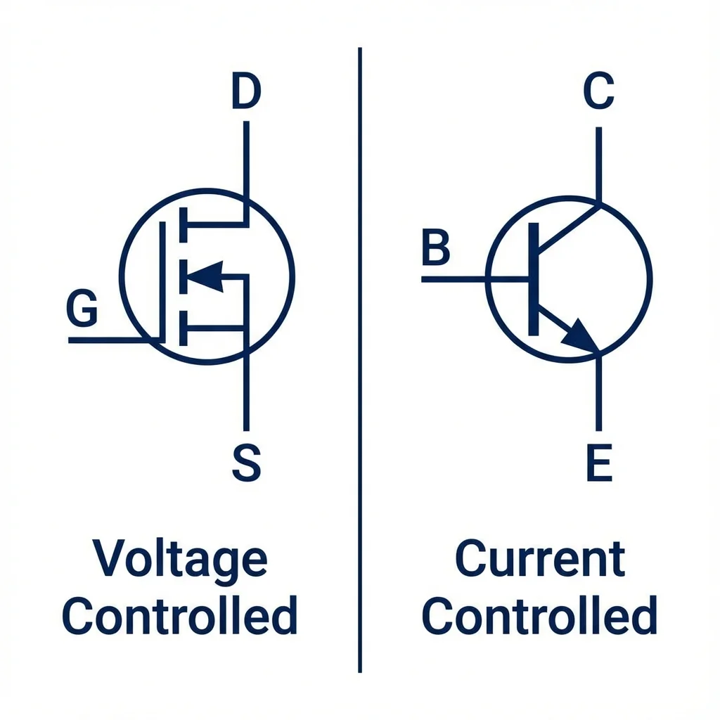 MOSFET vs BJT comparison diagram
