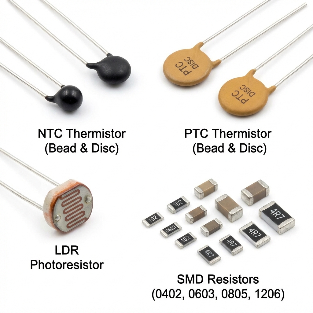 Thermistors, LDR, and SMD resistors